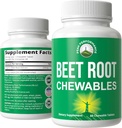 Beet Chews - Great Tasting Beets Chewables With No Added Sugar - Better Than Gummies. Berisi Root Ekstrak Organik. Vegan, Zero Gluten Beetroot Total Suplemen Untuk Hati, Sirkulasi, BP