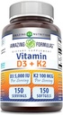 Amazing Formulas Vitamin D3 5000 IU dengan Vitamin K2 100 Mcg 124; D3 + K2 Suftgels: Non-GMO 124; Gluten- Free Alag4; Made in USA (1 Pack, 150 Count)