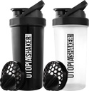 Utopia Home Protein Staker Bottle - (Pack of 2) 28- Ounce Shaker bottle For Protein Mixes - Fitness Olahraga Protein Mixer Shake Bottle (Black & Clear / Black)