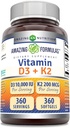 Amazing Formulas Vitamin D3 100000 IU dengan Vitamin K2 200 Mcg 124; D3 + K2 Suplemen Pelengkap Non- GMO 124; Gluten-Free 124; Dibuat di USA (1 Pack, 360 Count)