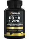 Vitamin D, K2, K1, Zinc, Quercetin, Elderberry, Turmeric, Ginger & Echinacea Whole Food Suplemen 8 dalam 1 - D3 5000 IU Plant - Berdasarkan dari Lichen, Vitamin K (K2 MK7, MK4, K1), D3 K2 Vitamin -120 Capsules
