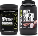 NutraBio Creatine Monohydrate, Unfeatored, 300g dan Whey Protein Isolate, Chocolate Dipped Macaroon, Suplemen Bundle - Energi Otot, Lean Muscle Growth, Recovery, dan Kekuatan