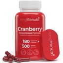 LongLifeNutri Cranberry Extract with Vitamin C & E - Murni konsentrasi Formula, 500mg per Serving, 180 Vegetarian Capsules, Urinary Tract Health & Bladder, 6 Bulan Suppply, Dibuat di USA