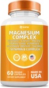Suplemen Kompleks Magnesium, Clycinate 141mg Oxide 228mg Malate 58.5mg Citrate 62.4mg dengan Orotasi Glycina Tauroride Aspartate Gluconate Vitamin B, Mineral Suplemen 60 Capsules