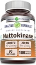 Amazing Formulas Nattokinase Dieter Supplement 100 mg Veggie Capsules Suplemen 124; 2000 FU Enzyme Activity 12.N- GMO 124; Gluten Free Alag14; Made in USA (180 Count)
