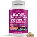 Collagen Pil Baru Biotin Keratin Saw Palmetto Hyaluronic Acid - Hair Skin dan Nails Vitamin dan DHT Blocker dengan Vitamin E Folic Acid Pumpkin MSM- 90 Count