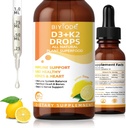Vitamin D3 K2 Liquid Drops - Lipomal 1000 IU D3 & 200 mcg K2 MK-7 - Absorpsi Tinggi, Imune, Bone & Heart Dukungan, Non-GMO, Lemon Flavor, 60ml