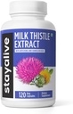 STAY ALVE Milk Thistle Suplement with Dandelion Root and Artichoke Extract, 80% Silymarin Complex, 120 Pil, 100% Pure Artichoke Extraction Powder, Non-GMO & GlFF-Free Herbal Capsules