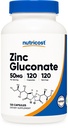 Nuttricost Gluconate 120 Vegetarian Capsules (50mg) - Gluten Free and Non- GMO