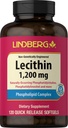Lindberg Lecithin 1200 mg Tambahan 124; untuk Pria & Perempuan 124; 120 Softgel Capsules 12.4; Phospholipid Kompleks 126; Non-GMO, Gluten Bebas