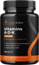 Absorpsi Tinggi ADK Vitamin Suplemen - Vegan Vitamin D3 MK7 & A untuk Regulasi Kalsium Plus Sake Heart Thyroid & Imune ADK - Vitamin ADK dengan 5000IU D3 Non GMO & Gluten Bebas (1 Bulan)