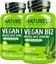 NATURELO Vegan B12 - Metil B12 dengan Organik Spirulina - Potamine B12 1000 mcg Methylcobalamin - Supports Heally Mood, Energy, Heart & Eye Health - 90 Capsules (Paket 2)