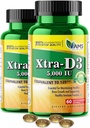 Amerika Medic & Science Xtra D3 Vitamin D 5.000 IU (125 mcg) Tambahan Cholecalferol untuk Pria & Women (120Easy to Swallow Softgels) 2pack = 24; Best for Bone, Heart Health, Immune System Dukungan, Lung Fungsi