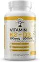 Vitamin D3 K2 Suplemen, 5000 IU - Mendukung Imune dan Cardiak Wellness, Potency Tinggi, Gluten Bebas, 60 Kapsul