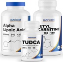 Nutricost Alpha Lipoic Acid 600mg, 240 Caps & Tudca 250mg, 60 Caps & Acetyl L- Carnitine 500mg, 180 Caps