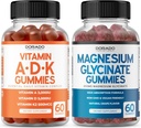 ADK Gummies D3 K2 (60 Count) Supplement with D & K-10 Vegan Suppberry Flavor - Magnesium Glycinate (60 Count) - Glycinate Gummies for Dewasa - Non GMO, Vegan & Dibuat di Amerika Serikat
