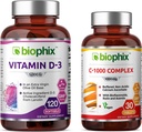 Biophix Vitamin D-3 5000 IU 120 Softgel - Free Vitamin C-1000 30 Tablet - Tinggi-Potency dalam Extra Virgin Oil None-GMO Soy- Free Support Strong Bones Ammune Health
