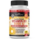 Vitamin D3 5000 IU (125 mcg) Dukungan Imune Natural, Fungsi Bone Power, Muscle Healthy, dengan Oil untuk Absorpsi Tertinggi, Gluten Free & Nun-GMO, Persediaan 1 Tahun, 360 Softgels