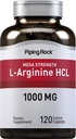 Piping Rock L-Arginine HCl 10000mg 124; 120 Caplets 124; Tambahan untuk Pria dan Wanita: Mega Kekuatan 124; Vegetarian, Non-GMO, Gluten Bebas