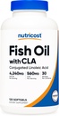 Nutricost Fish Oil dengan CLA (120 Softgels) - 4240mg Fish Oil dan 560mg Conjugated Linolec Acid Per Serving, GMO- Free, Gluten Free, 30 Servings