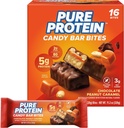 Pure Protein Candy Bar Bite, Chocolate Peanut Caramel, 5g Protein, Gluten Free, Low Sugar, 0.70 oz, 16 Pack (Packaging May Vary)