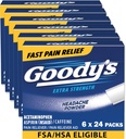 Goody 's Headache powder Extra Power Pain Relief, Triple Action Headache Relief with Aspirin, Acetaminophen & Caffeine, 24 Count, Pack of 6