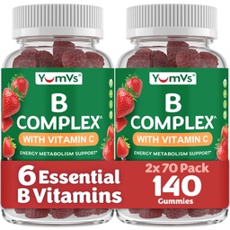 Gummies Kompleks B dengan Vitamin C - Great Tasting 1 a Day Energy & Nervous System Support for Dewasa - Vegan, Kosher, Non-GMO Vitamin B Gummies dengan B12, B6, & Folic Acid - 70 Count (2 Pack)