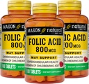 Maston Natural Folic Acid 800 mcg - Membantu Fungsi Sistem Gugup, Tambahan Harian untuk Kesehatan, Mood dan Prenatal, untuk Perempuan Masa Anak, 100 Tablet (Paket 3)
