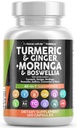 Bersihkan Nutraceuticals Turmeric Moringa Tambahan: 124; Ginger Boswellia Saffron - Tambahan untuk Perempuan dan Pria dengan Cinnamon Ceylon, Tart Cherry, Quercetin Garlic Nettle Holy Basil - 1Pack