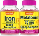 WellYeah Iron + Vitamin C + Melonatin 20mg, Gummies Bundle - Great Tasting, Vitamin Suplemen, Gluten Bebas, GMO Bebas, Gummy Chewable