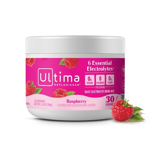 Ultima Replenisher Daily Electrolite Powder Mix - Sugar Free - Raspberry, 30 Servings - Hydration Pounder dengan 6 Key Electrolittes dan Trace Minecure - Keto Friendly, Vegan, Non-GMO