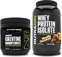 NutraBio Creatine Monohydrate, Unfeatored, 150g and Whey Protein Isolate, Vanilla Caramel, Supplemen Bundle - Muscle Energy, Lean Muscle Growth, Recovery, and Power