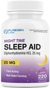 Puregen Labs Sleep Aid Caplets, Diphenhydramine HCI 25mg - 220 Count 124; Supports Deeper, Restful Sleeping, Non Habit - Forming 124; Dibuat di USA