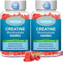 2 Pack Creatine Monohydrate Gummies, Creatine Monohydrate for Men & Women, Enhanced Formula with BCAA, Vitamin B12, Taurine, Muscle During, Energy Boost, Sugar Free, Vegan, 120 Count