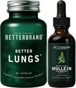 Betterbrand better Lungs Health Pack - Better Lungs Capsules & Mullein Leaf Tincture Drops Hobs 124; Complete Repiration Health Supplement (Suppppply Respiration):