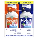Vicks Kids DayQuil & NyQuil Cold & Cough Relief Liquid Coud, Free of Artificial Dyes & Sugar, Multi- Symptom Relief of Cough, Sneezing, Runny Nose, Mucus, and Chest Conbuffles, for Ages 6 +, 2x6oz