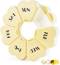 MOLN HAMY Large Weekly Pill Box 7 Day, Pill Case Organizer, Flower Pill Container Once Daily, Round Medicine Dispenser for Vitamin / Fish Oil / Medication / Suplemen (Kuning)