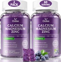(2 Kemas) OALSE Kalsium Magnesium Zinc Gummies dengan Vitamin D3 & K2 Tinggi Absorpsi Magnesium Glycinate- Otot, Imune & Sleep Support- Sugar Free- Blueberry Flavored- 120 Counts
