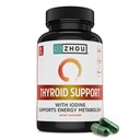 Dukungan Zhou Thyroid - Thyroid Tambahan Perempuan & Pria dengan Zinc, Iodin, & Selenium, Metabolic Health Thyroid Kompleks dengan Ashwagandha, Kelp - 60 Veggie Capsules (Paket 1)