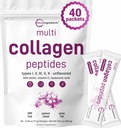 Mikro Ingrediens Multi Collagen Peptides Powder, 40 Stick Packs 124; Type I, II, V, X + Biotin, Vitamin C & Hyaluronic Accid 124; Unflashed 124; Supports Hair, Skin & Gabungan Kesehatan 124; Keto, Non-GMO