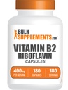 BulkSuplements.com Riboflavin Kapsul - Vitamin B2 400 mg, Riboflavin 400mg - EsculB Vitamin, Gluten Free, 1 Capsule per Serving, 180 Capsules (Paket 1)