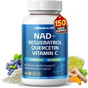 NAD + RESVERATROL Support-10 -in- 1 Natural Blend with Quercetin Turmeric Berine Bilberry Green Tea - 150 Count - Dibuat & Test in the USA