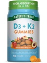 Nature 's Truth Vitamin D3 + K2 Gummies 126; 50 Count 124; Peach Mango Flavor 124; Vegetarian, Non-GMO & Gluten Free Suplemen