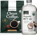 Natural Force Organic Dark Roast Clean Coffee + Organic MCT Oil Bundle - 100% Pure Coconut MCTS & Mold & Mold & Mycotaxin Free Coffee - Non-GMO, Keto, Paleo, dan Vegan - 12 Oz dan 32 Oz