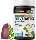 BIO KRAUTER Resveratrol Gummies - 1000 mg Kekuatan - 60 Vegan Chews - 98% Murni Trans Resveratrol Tambahan - Antioksidant