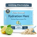 Feel Goods Hydration Hero, 1.000mg Electrolytes powder, Sugar Free, Magnesium, Organic Aloe, Organic Aloe, L Theanine, Vitamin C & B12, Non GMO, Keto, Vegan 124; Lemon Lime, 30 Servings