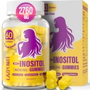 Myo- Inositol & D-Chiro Inositol, Inositol Gummies dengan Vitamin D3, Magnesium Glycinate, Omega-3, Mengalir & Zinc, Inositol Tambahan Siklus untuk Perempuan -40: 1 Ratio- 30 Hari Suppply