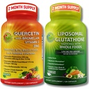 Imune & Cellular Dukung Bundle - Lipomal Glutathione 500mg dengan Whole Foods & Quercetin dengan Bromelain, Vitamin C, dan Zinc Whole Food Complex - Vegan, Non-GMO, Clean Daily Wellness Support