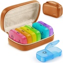 AUVON Weekly Pill Organizer 2 Times sehari dengan PU Leather Bag, Travel AM PM Pill Box 7 Day dengan Peresmian Satu-Sisi Besar untuk Mengisi, Kasus Pill Portabel untuk Vitamin, Medication, Suplemen