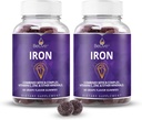 BeLive Iron Gummies - Multivitamin Iron Suplement with Vitamin C, A, B & Zinc, Support Blood Oxygen, Vegan Suplemen Perempuan, Pria & Anak-Anak untuk Pertumbuhan dan Pengembangan - Grape Flavor 124; 2- Pack